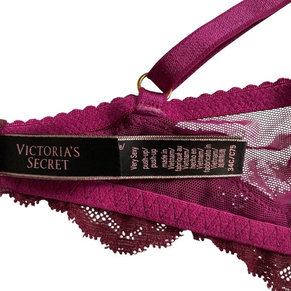 Victoria's Secret Very Sexy Push Up Bra Plum Burgundy Lace Trim 34C - Picture 5 of 8